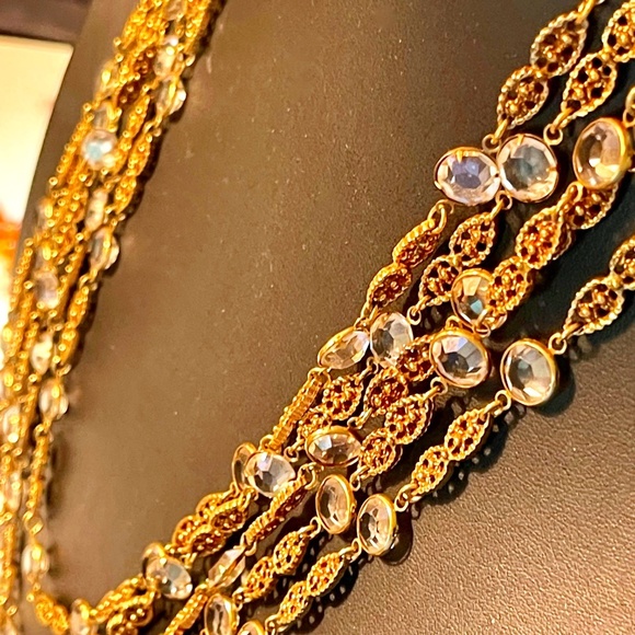 Vintage Crystal TreasureMulti Strand Necklace 5 Stands of Luxury